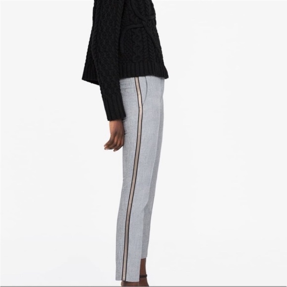 Zara Light Grey Fitted Ankle Mid Rise Tuxedo Trousers Pants Size XS - Picture 2 of 8